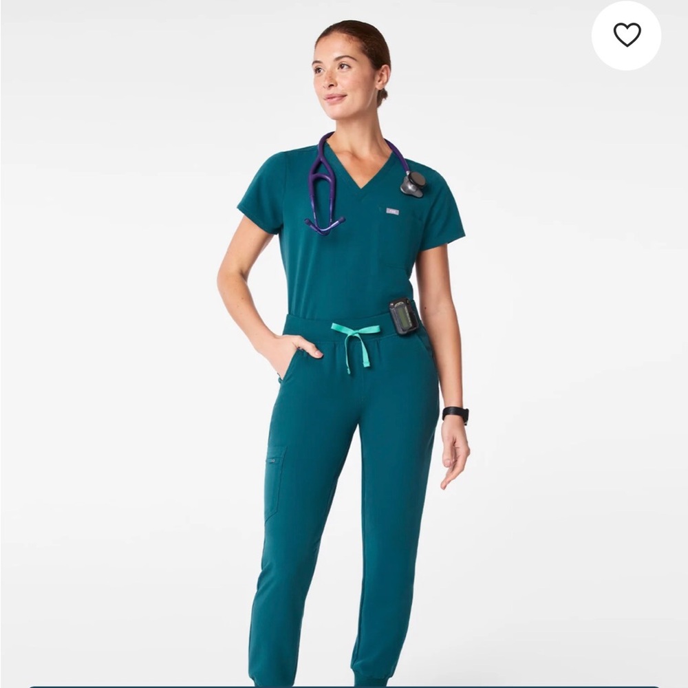 Figs Teal V-Neck Scrub Top and Pants Set